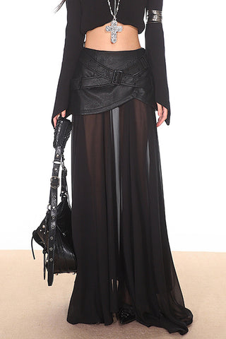 Belted Layered Maxi Skirt