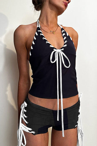 Lace-Up Halter Short Set