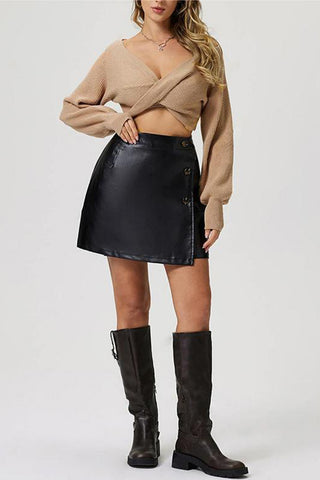 Button-Detail Mini Skirt