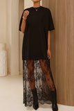 Patchwork Short Sleeve Loose Maxi Dress
