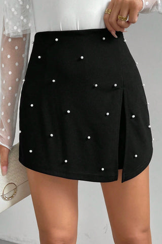 Pearl Embellished Skort with Side Slit