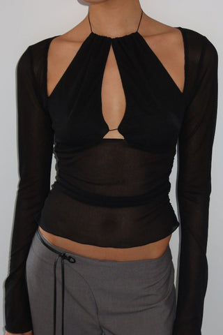 Sheer Cutout Long Sleeve Blouse