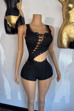 Asymmetric Tie-Front Sleeveless Romper