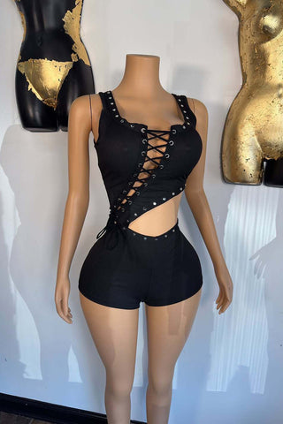 Asymmetric Tie-Front Sleeveless Romper