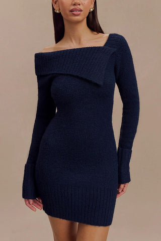 Off-Shoulder Ribbed Casual Dress