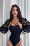 Lace Sleeve Square Neck Bodysuit