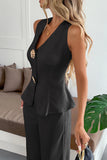 Chic Sleeveless Buttoned Pants Set
