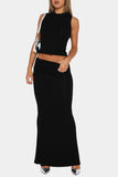Sleeveless Crop Top and Maxi Skirt Set