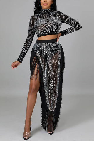 Fringe and Beaded Skirt Set