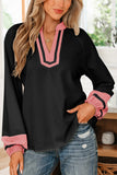 Color Block Patchwork V Neck Blouse