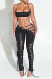 Eyelet Lace-Up Crop Top and Pants Set