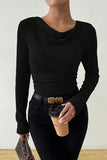 Ribbed Draped Neck Knit Top