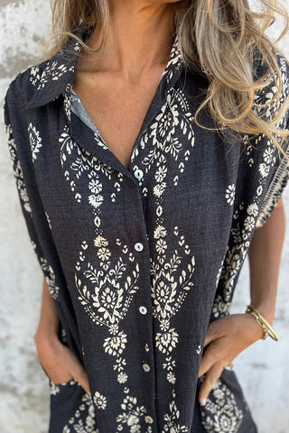 Printed Button-Front Casual Dress