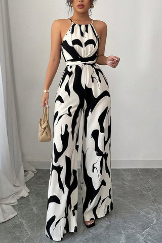 Abstract Pattern Halter Jumpsuit