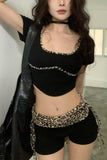 Leopard Trim Short Set