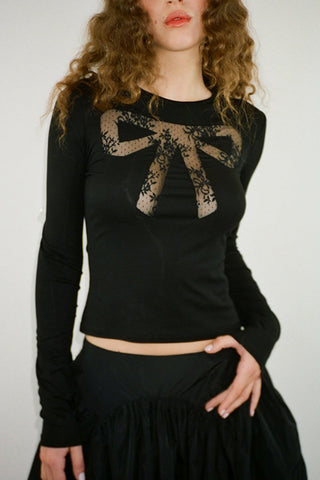 Lace Bow Detail Long Sleeve T-Shirt