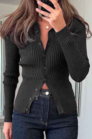 Ribbed Button-Front Cardigan