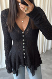 Lace Button-Front Flared Blouse
