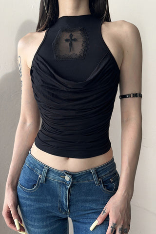 Ruched Halter Neck Tank Top