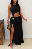Cutout Detail Dress with High Slit
