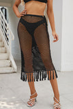 Fringed Midi Fishnet Cover-Up Skirt