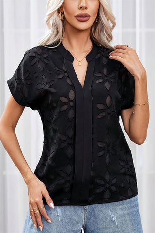 Short Sleeve Embroidered Lace Blouse