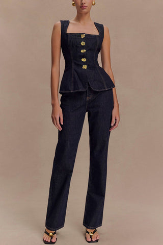 Denim-Inspired Buttoned Set
