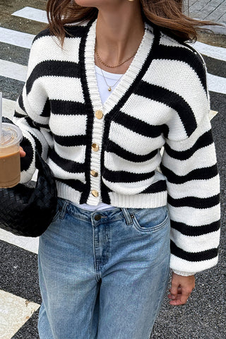 Striped Button-Front Cardigan