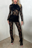 Lace Long-Sleeve Jumpsuit with Skirt