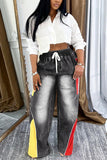 Colorblock Wide-Leg Denim Pants