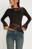Lace Insert Long Sleeve Top