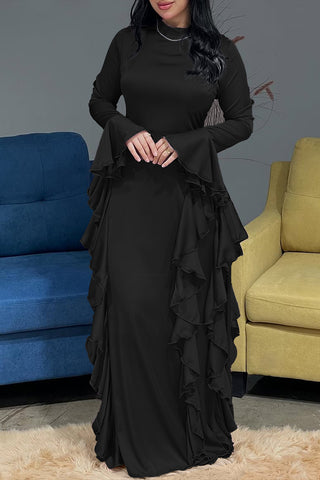 Elegant Flounce Sleeve Maxi Dress