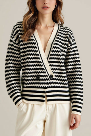 Striped Button-Up Cardigan