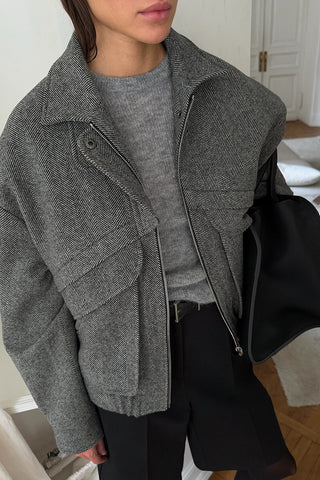 Stand-Up Collar Herringbone Jacket