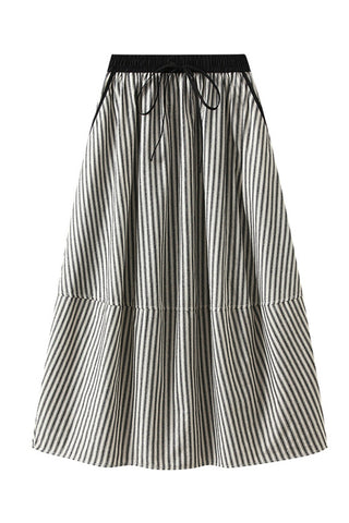 Drawstring Waist Striped Casual Skirt