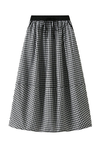 Gingham Elastic Waist Casual Skirt