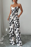 Leaf Print Strappy Jumpsuit