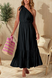 One-Shoulder Ruffled Casual Maxi Dress