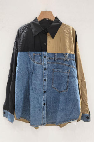 Button-Front Patchwork Shirt