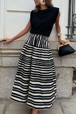 Striped A-Line Midi Skirt