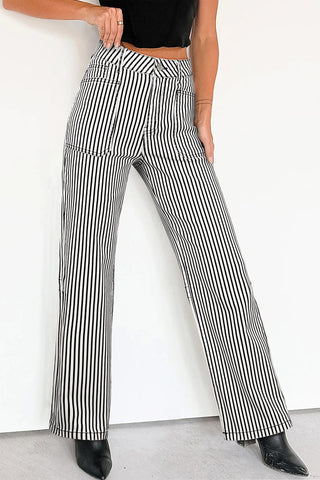 Stripe Patch Pocket High Waist Denim Jeans