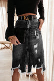 Distressed Denim Midi Skirt