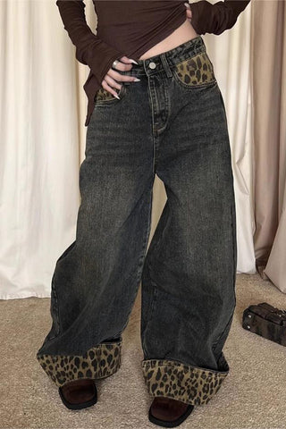 Leopard Accent Straight-Leg Jeans
