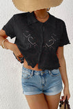 Button-Front Casual Crochet Blouse