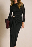 Ruched Waist Midi Dress with Slit