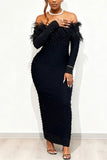 Feathered Off-Shoulder Gala Dress