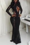 Lace Detail Evening Dress with Cutouts