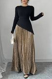 Asymmetric Long-Sleeve Pleated Dress