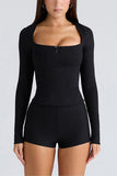 Square Neck Long-Sleeve and Shorts Set