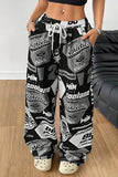 Graffiti Print Wide Leg Pants